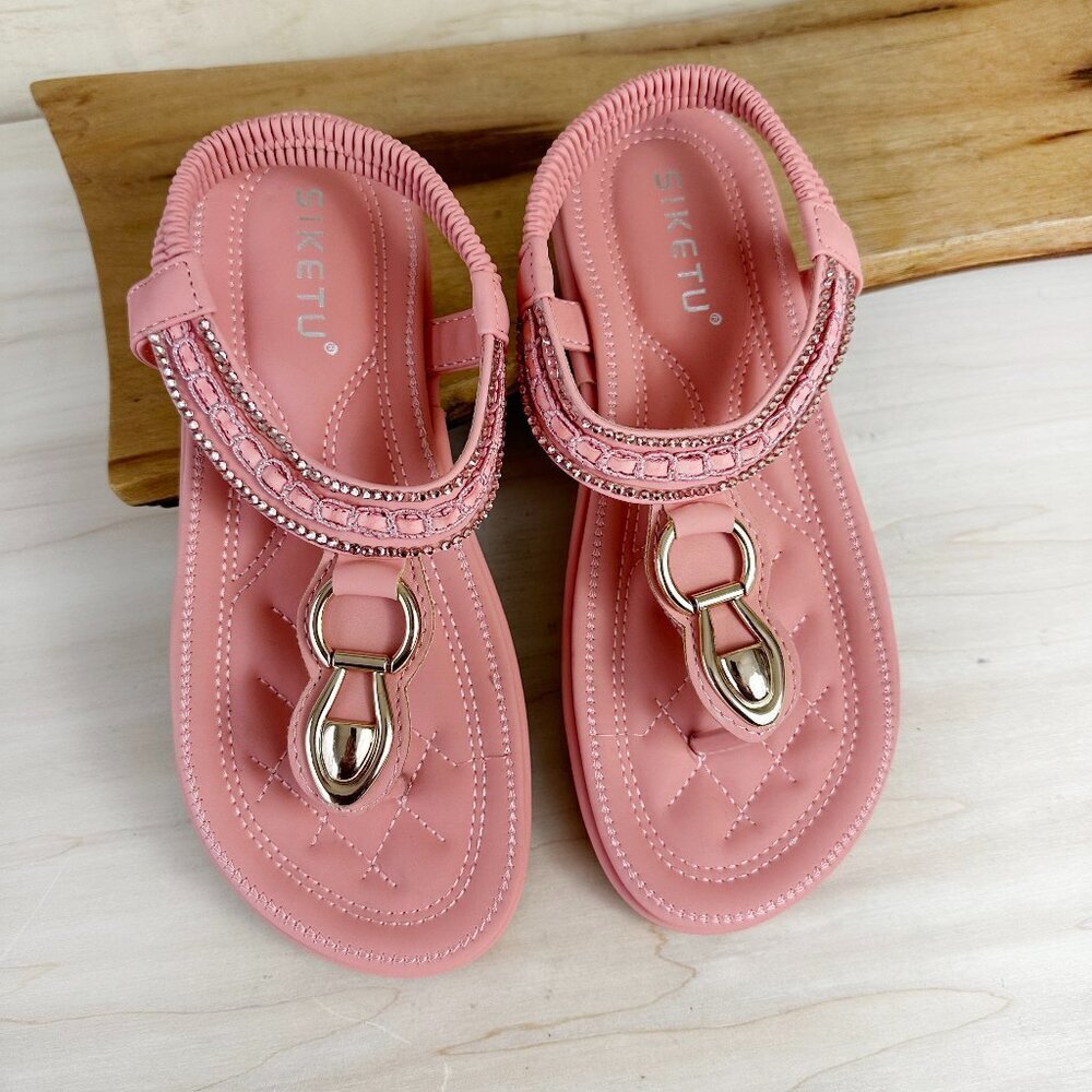 Siketu Coral Thong Sandals Gold Hardware 39‎ Peach 8 bohemian NWB